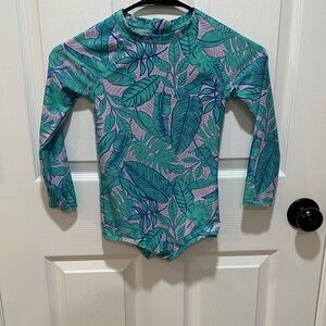 Cat & Jack Green and Purple Leaf Print Rashguard
